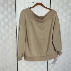 Women's Beige Cowl Neck Sweatshirt Hoodie